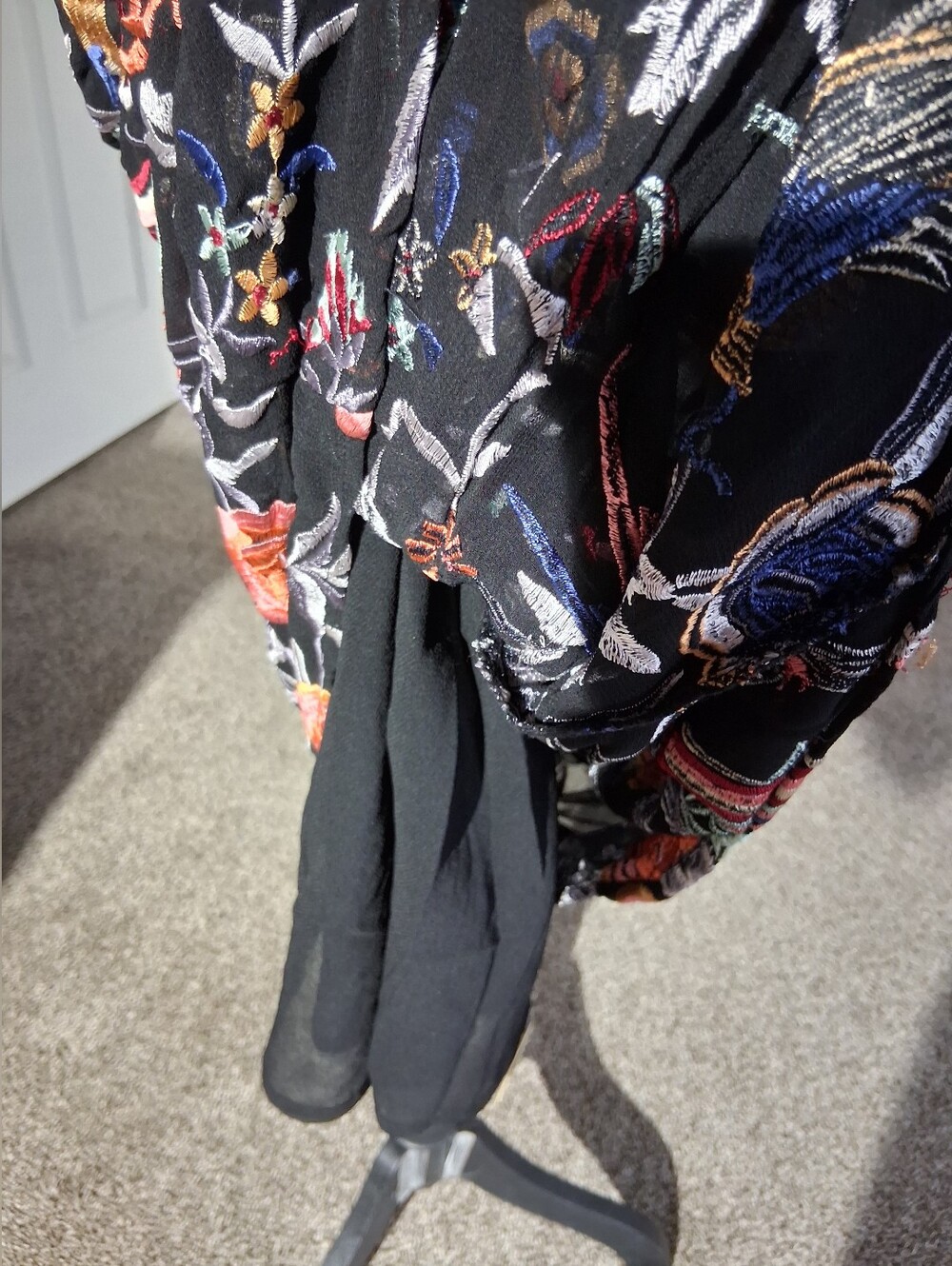 Zara Black Floral Midi Dress with Orange and Blue Accents - Picture 13 of 16